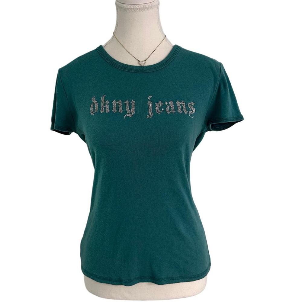 DKNY Jeans Vintage Baby Tee With Glitter Font Size Medium 100% Cotton